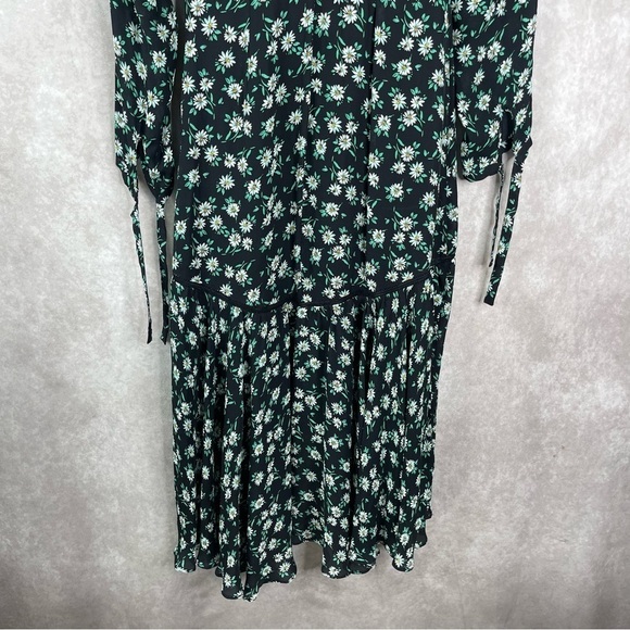 Intermix Floral Long Sleeve Silk Tiered Dress In Black Green Women's Size 2 - Picture 12 of 13